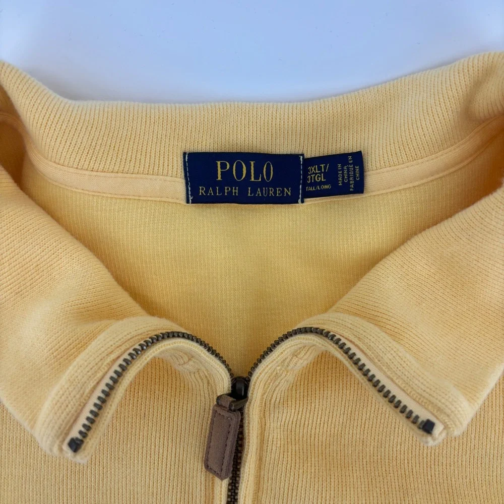 Polo Ralph‎ Lauren Quarter Zip Men 3XLT Yellow Ribbed Cotton Pullover Preppy